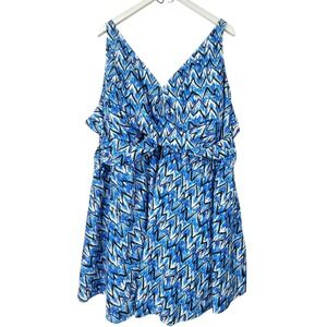 Bloomchic Swim Dress Size 30 /6X Blue Chevron V-Neck Adjustable Strap Padded Bra